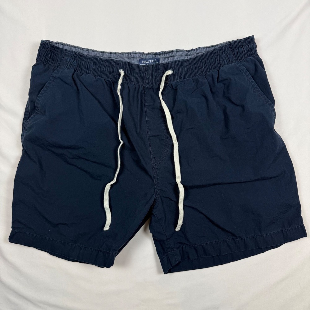 Nautica Mens XXL Navy Blue Modern Fit Elastic Drawstring Cotton Chino Shorts